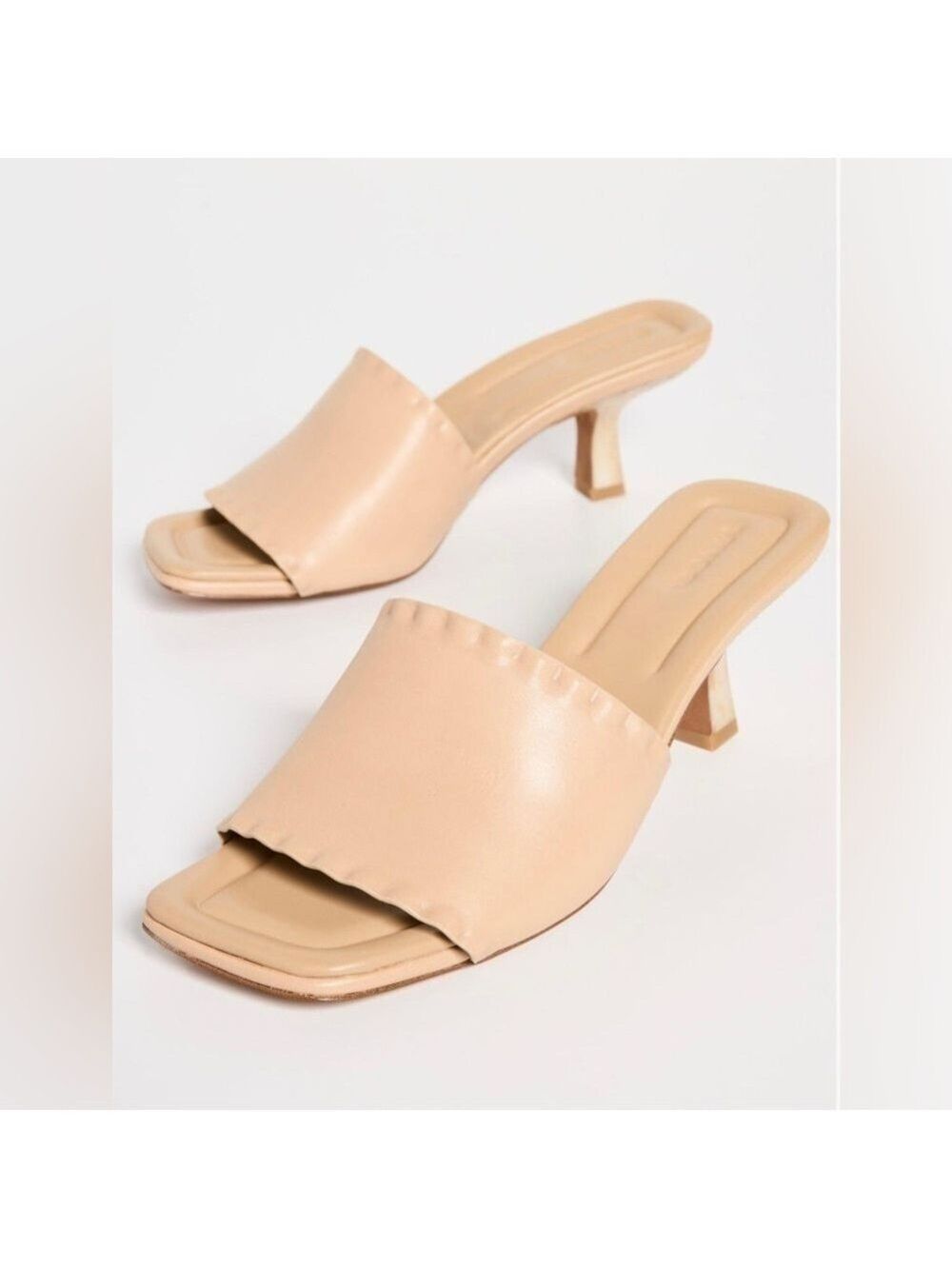 Vince Ceil Mafalda Square Toe Mid Heel Leather Slide Sandals - NWT